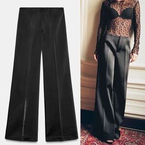 Zara NWT high waisted thick satin effect straight wide leg pants